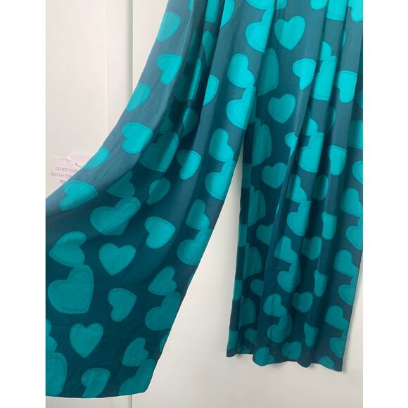 Dear Drew Barrymore Romantic High Waisted Wide Leg Teal Hearts Pants Size 4 - Picture 6 of 12